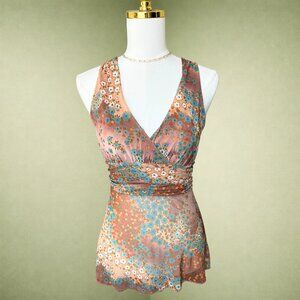 Y2K F.A.N.G. Brown Floral Tie-Back Top